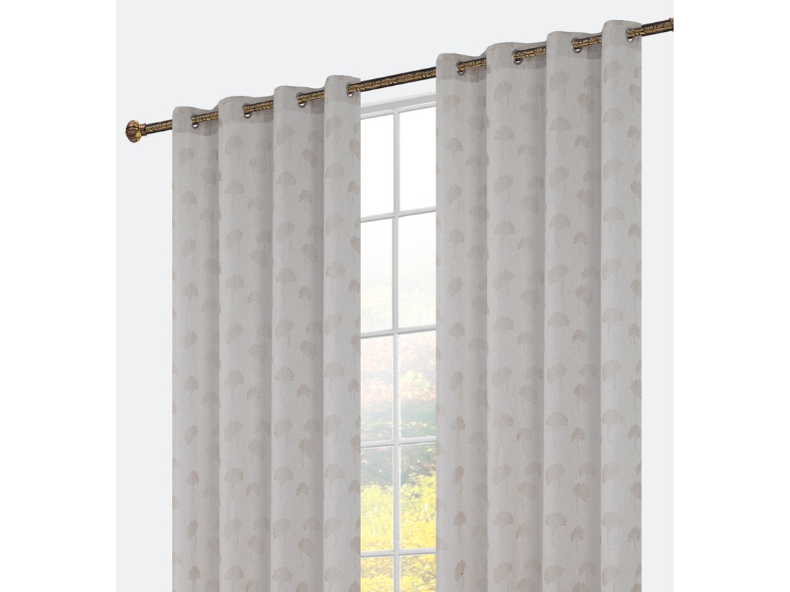 Cortina bordada con delicado bordado de hojas de ginkgo 140 x 260 cm Gris marrón - Individual
