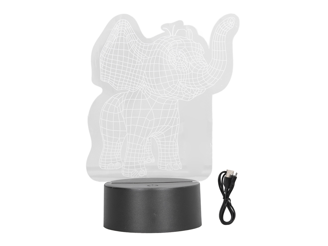Luz nocturna de elefante 3D, 7 colores, control táctil, recargable por USB con batería