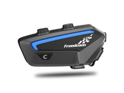 Intercomunicador Bluetooth impermeable para casco de motocicleta, con red de malla y un botón.