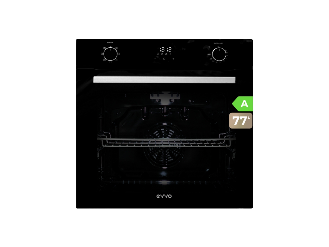Evvo Horno Integrable H20, 77l, Clase A, 7 Programas, Display Digital, Temporizador, Mando Selector, Puerta Triple Cristal, Negro.