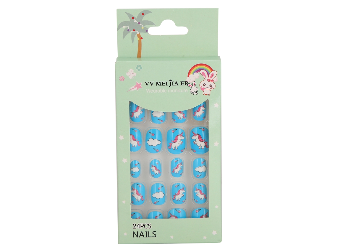 Uñas postizas removibles Rebe-24 para niños con diseños de dibujos animados, cobertura total, artificiales 01