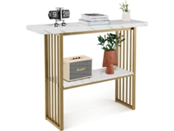 Mesa de Consola de 2 Niveles, Consola Recibidor de 120 cm de Mármol de Imitación Blanco con Estante Abierto, Mesa de Entrada Moderna COSTWAY