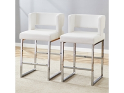 Conjunto de 2 taburetes de bar de estilo nórdico con un moderno diseño cuadrado y patas de metal color plata.