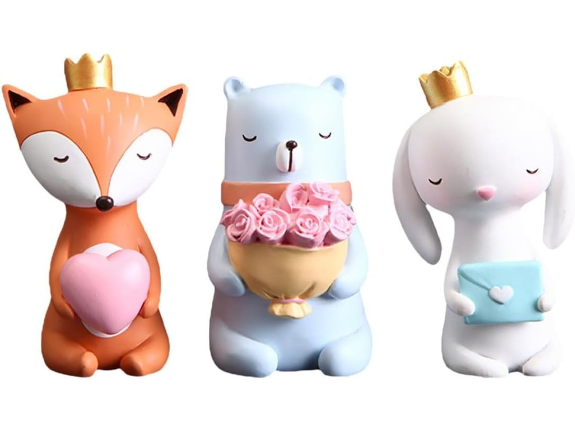 Decoración Figuras Animales Resina 3 Piezas Sosteniendo Flores Hermoso Efecto Visual Acabado Cuidado