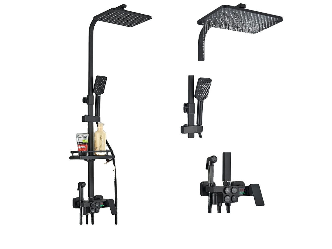 Grifo de ducha termostático, cabezal de ducha ABS duradero, diseño moderno, negro mate 4dhc