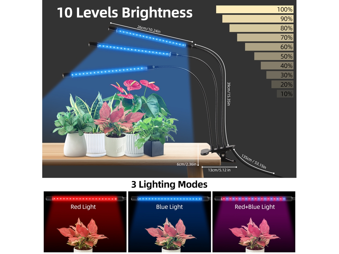 Lámpara Led De Espectro Completo Para El Cultivo De Plantas De Interior, Con 4 Cabezales, Temporizador Y 10 Niveles De Brillo Ajustables.