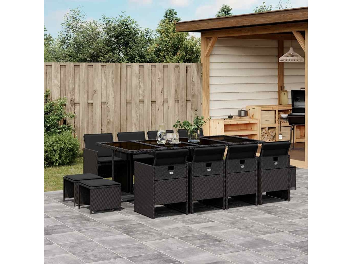 Juego de comedor de jardín de 13 piezas con cojines en mimbre sintético negro de DKD Home Decor