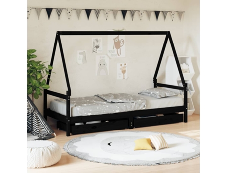 Estructura De Cama Infantil VIDAXL Negro Madera (80x200 cm)