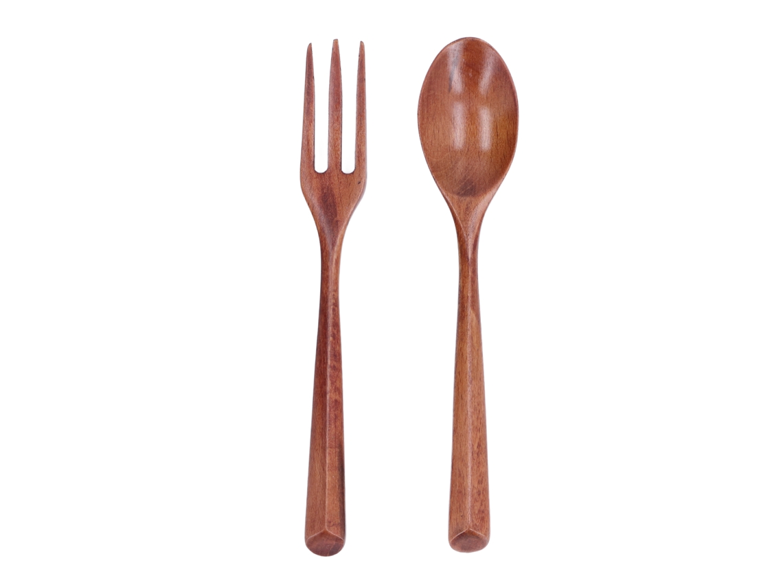 Juego de tenedor y cuchara de madera de 2 piezas - Para niños RNEMITERY