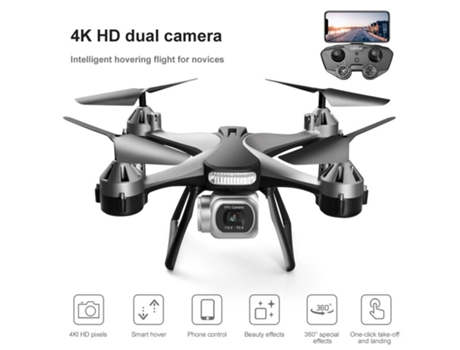 Mini dron con cámara dual profesional HD 4K (Duración de la batería: 15 min - Negro)