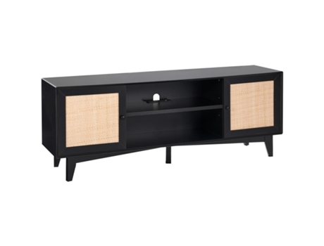 Soporte de TV VEVOR Rattan para TV Boho de 75 Pulgadas con Enchufe Integrado Negro