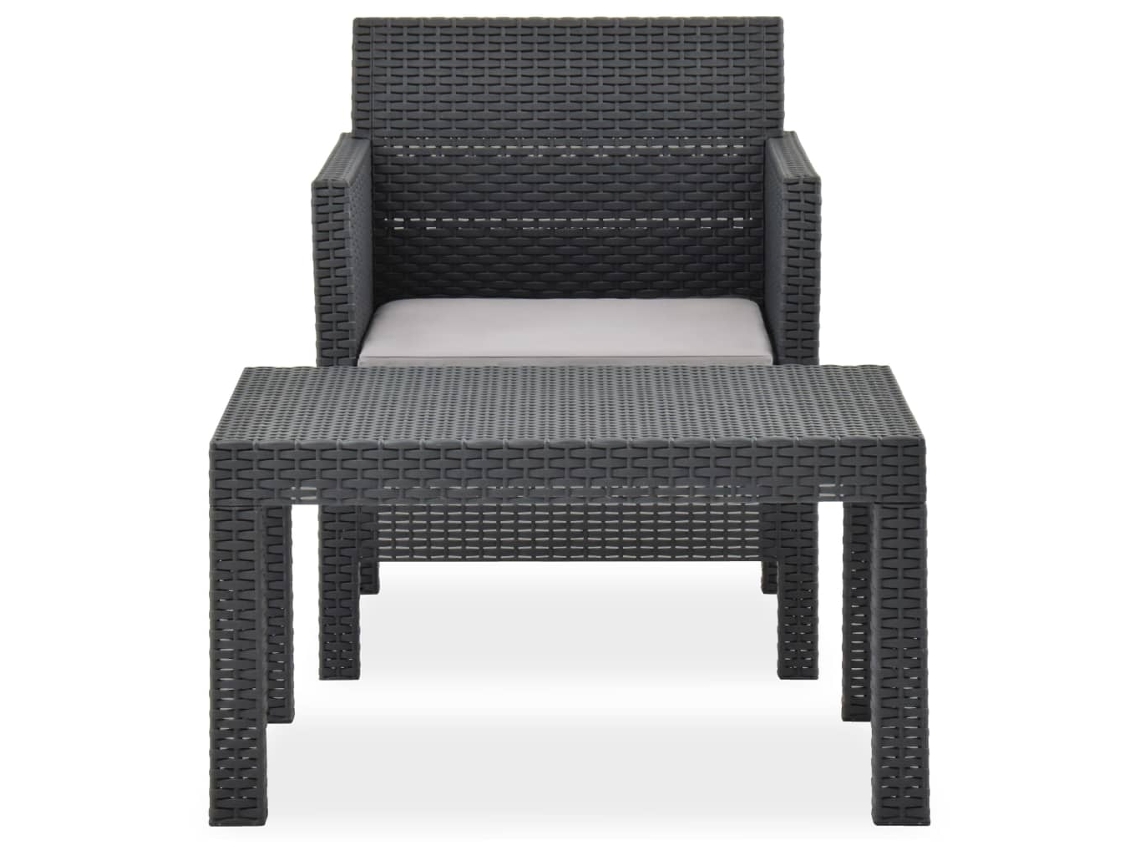 Conjunto 2 Pcs Lounge De Jardim Com Almofadão Vime Pp Antracita Dkd Home Decor