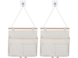 10 bolsas de almacenamiento de pared de alta capacidad con bolsillos, impermeables, de tela de lino (blancas)