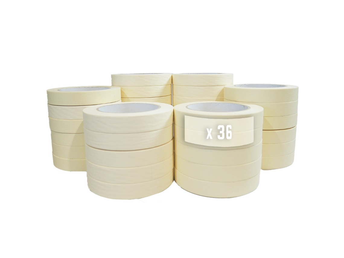 Cinta adhesiva de enmascarar hasta 80 - Rollo de 25 mm x 50 m para pintar - Caja de 36 rollos TECPLAST
