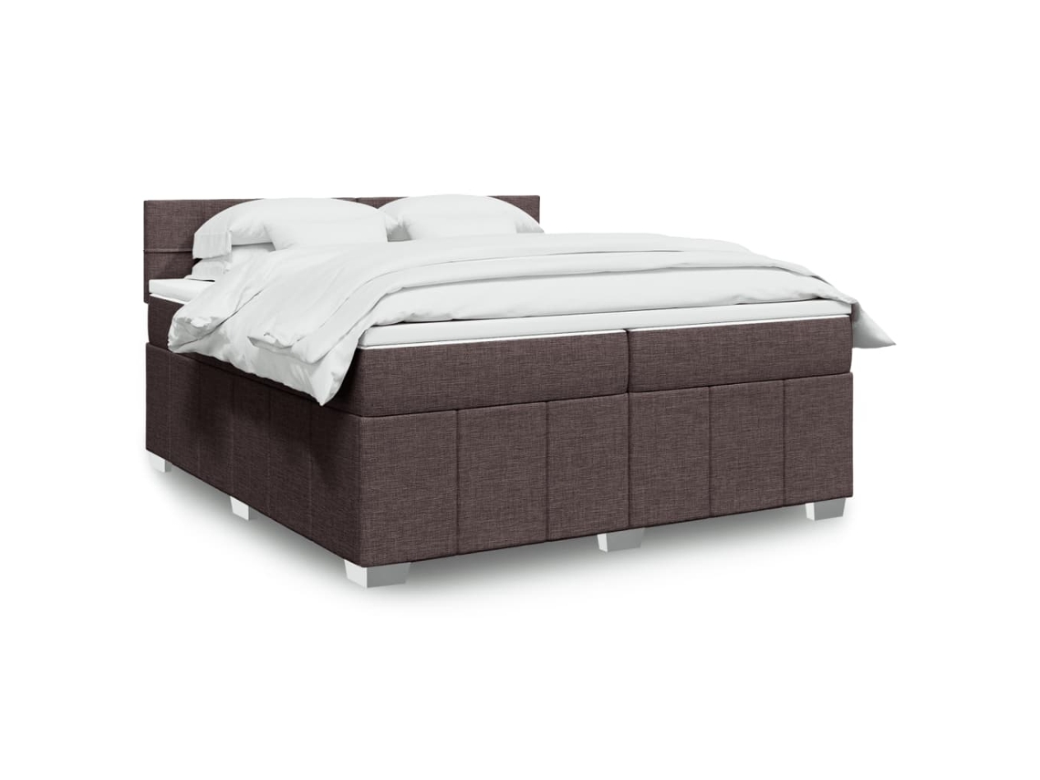 Cama Box Spring Con Colchón Tela Marrón Oscuro 200x200 Cm