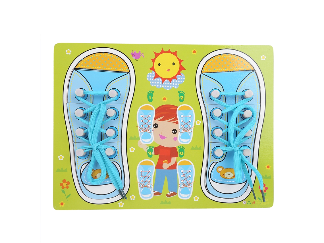 -juguete Educativo De Aprendizaje Para Bebés: Aprender A Atar Zapatos Y Vestir, Juguete De Madera Para Niños, Regalo Infantil Azul Verde