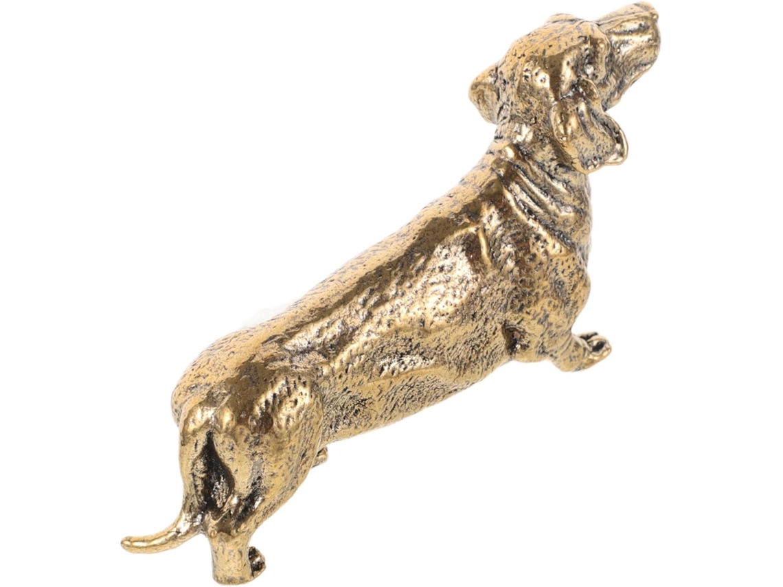Estatua De Oro Y Latón, Decoración De Perro En Miniatura, Adorno Finamente Elaborado A Mano.