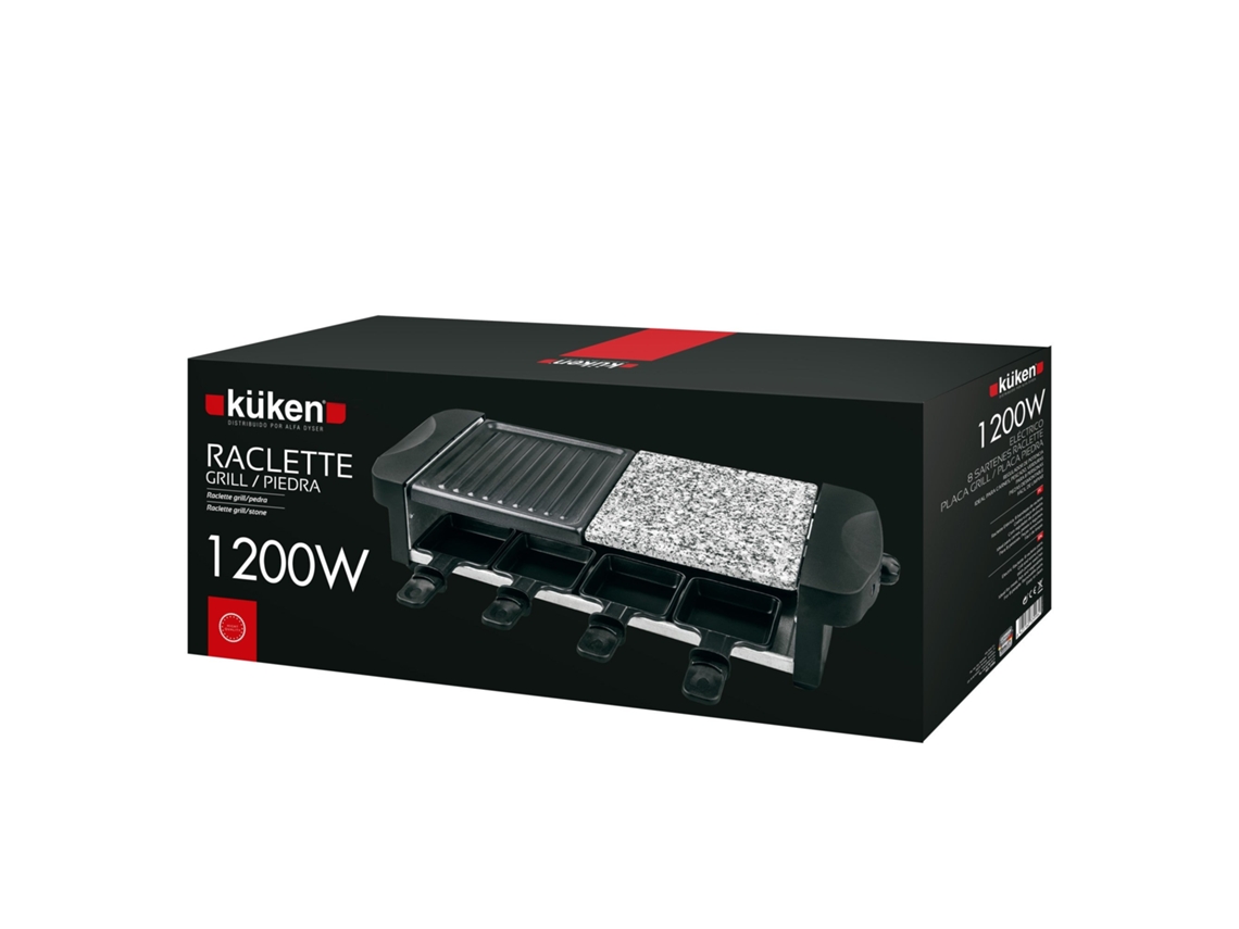 Raclette Grill con Piedra 1200 Wattios de Potencia - 8 Sartenes Individuales KUKEN