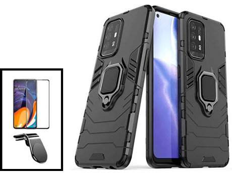 Kit Protector de Pantalla de Cristal Templado 5D Full Cover + Carcasa 3X1 Military Defender + Soporte Magnético L Safe Driving Coche para Oppo Reno...