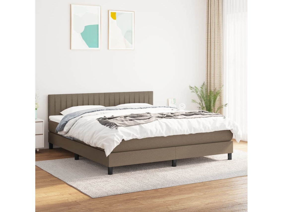 Cama Box Spring Con Colchón Tela Gris Taupe 160x200 Cm