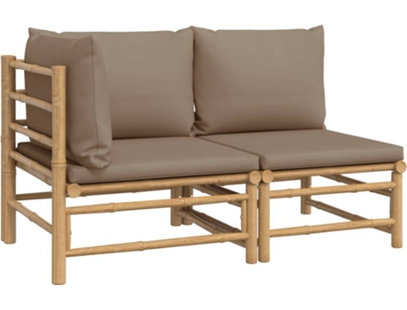 Conjunto 2 Set de muebles de jardín VIDAXL bambú y cojines gris taupe