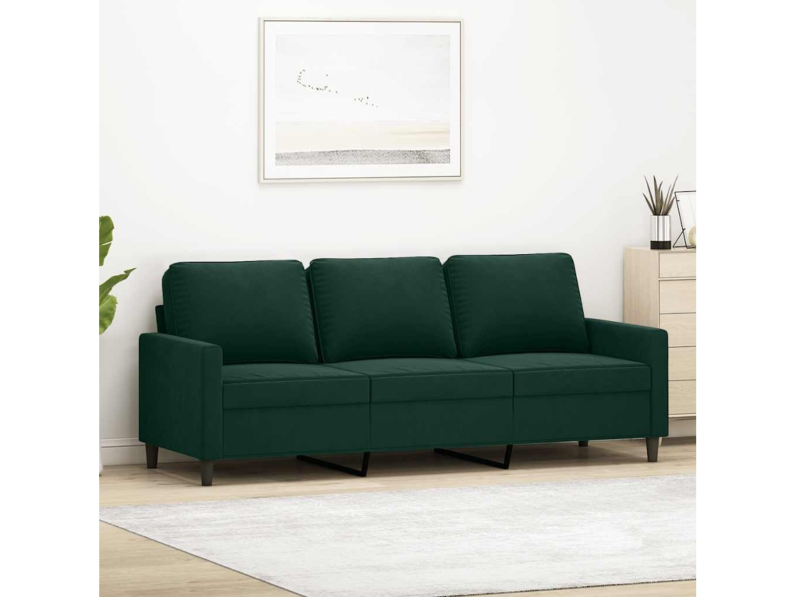 Sofá de 3 plazas - Sofá para salón - Sofá de relax de 180 cm, terciopelo verde oscuro HARLANV1