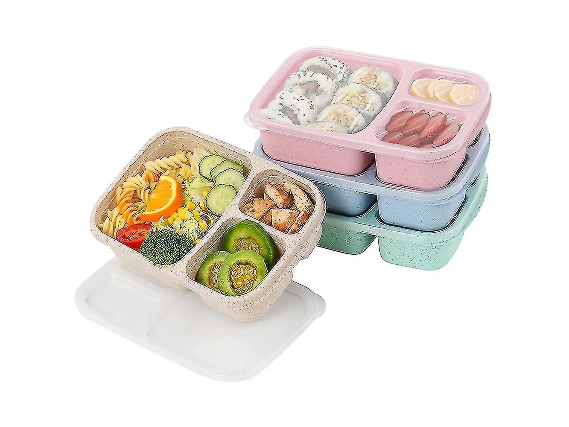 4 Pack Caja De Almuerzo Bento, Contenedores De Preparación De Comidas Con 3 Compartimentos, Reutilizables Para Niños Y Adultos Como Se Muestra