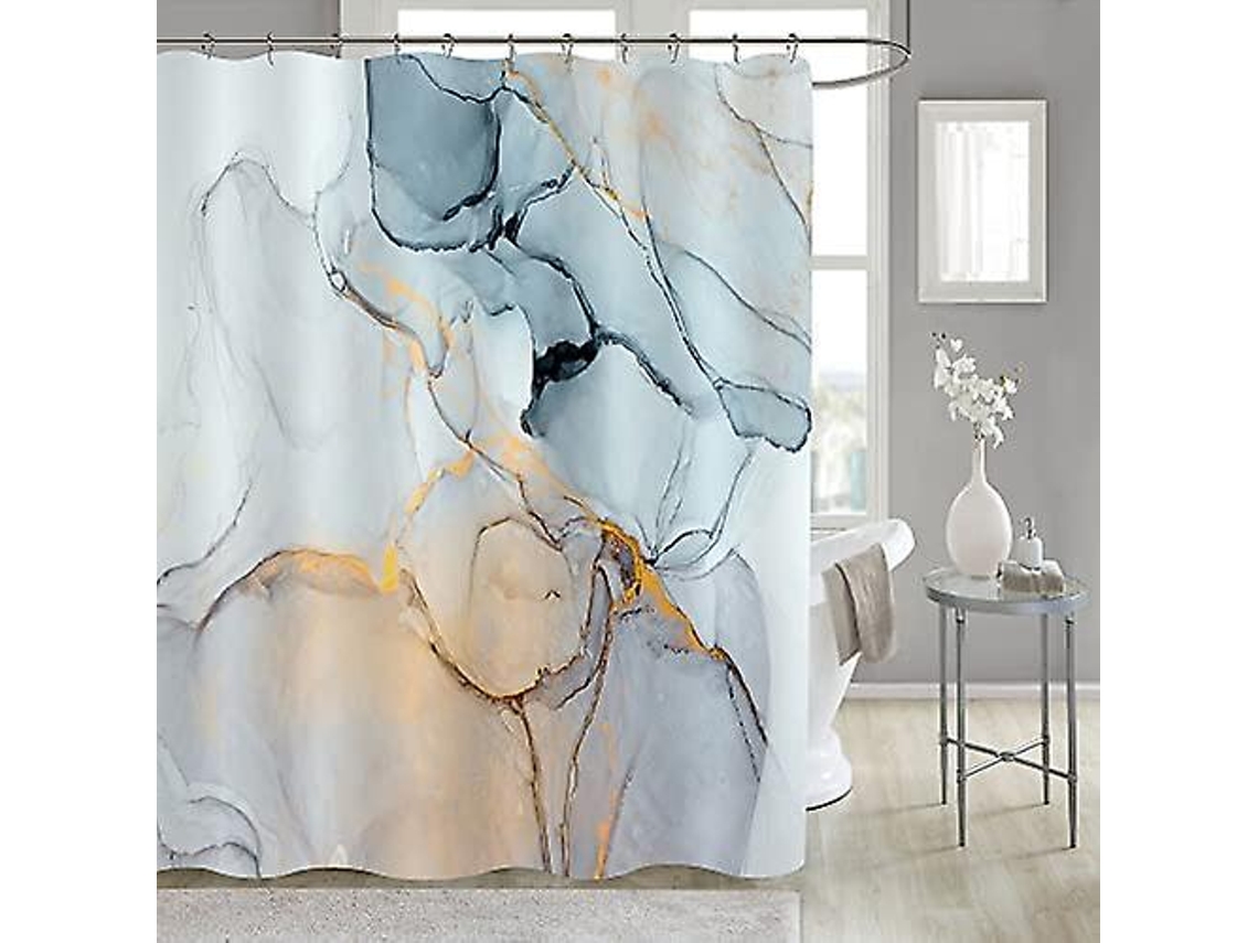 Cortina de ducha extra larga de 180 x 210 cm, con estampado abstracto de mármol azul grisáceo, tela impermeable y ganchos Jortmrd