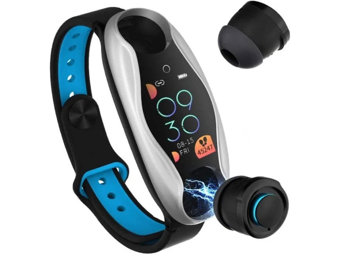 Reloj inteligente con auriculares Bluetooth, auriculares inalámbricos TWS con larga duración de batería, para hombres y mujeres (azul)