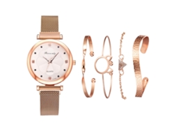 Caja De Regalo Para Mujer, Conjunto De Joyas (collar, Anillo, Pendientes, Reloj De Pulsera Ajustable, Pulsera).