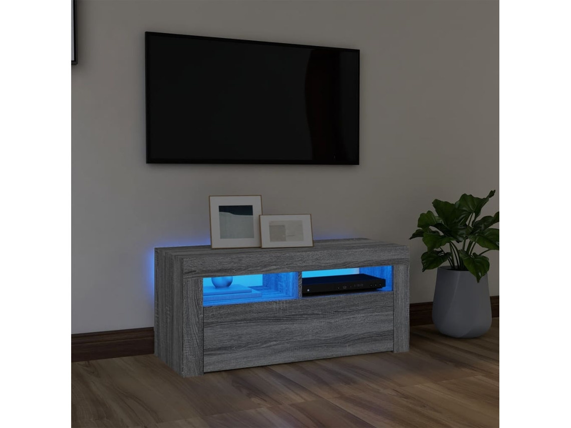 Estantería/Mueble de TV con luces Led 90X35X40 Cm Gris Sonoma