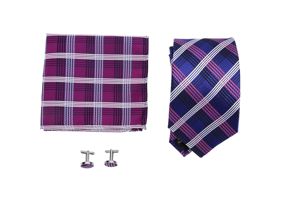 Conjunto De Corbata A Cuadros Para Hombre Con Pañuelo Y Muñequeras, De Seda Y Poliéster, Para Bodas Y Ocasiones Formales.