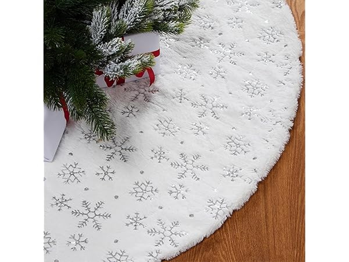 Falda Para Árbol De Navidad De 120 Cm Con Copos De Nieve Blancos, De Piel Sintética, Decoración Festiva, Ergonómica, Para Uso Diario.