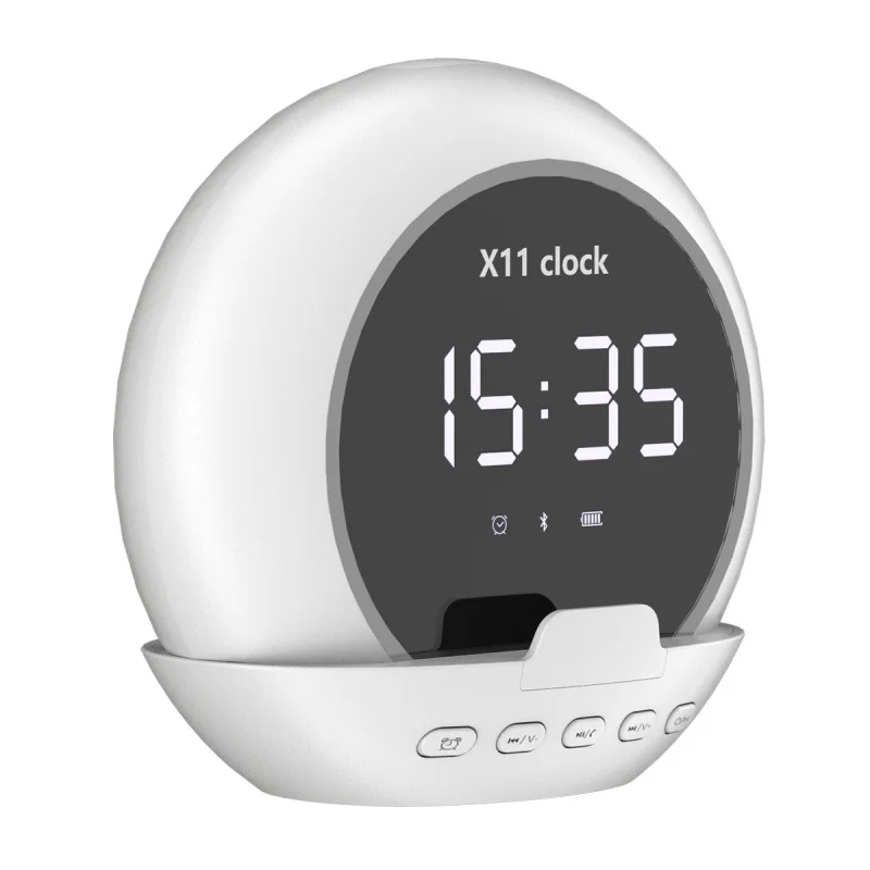 Altavoz Reloj Bluetooth Inteligente (blanco) Con Pantalla Led Que Muestra La Temperatura Y La Humedad, Despertador Y Soporte Para Teléfono.