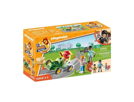 PLAYMOBIL D.O.C Accion Ambulancia. Ayuda Al Piloto de Carreras (Edad Mínima Recomendada: 3 años - 21 Piezas)