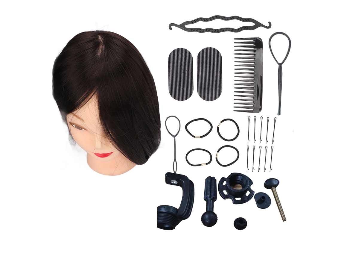 Cabeza De Maniquí Práctica Para La Formación En Peluquería Con Herramientas.