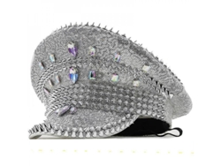 Gorro militar steampunk para mujer con remaches dorados y pedrería | Sin marca