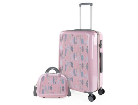 Juego De Maletas Pc ITACA Personalizado Base Rosa rosa-plumas (44X65x25 Cm - 63L)