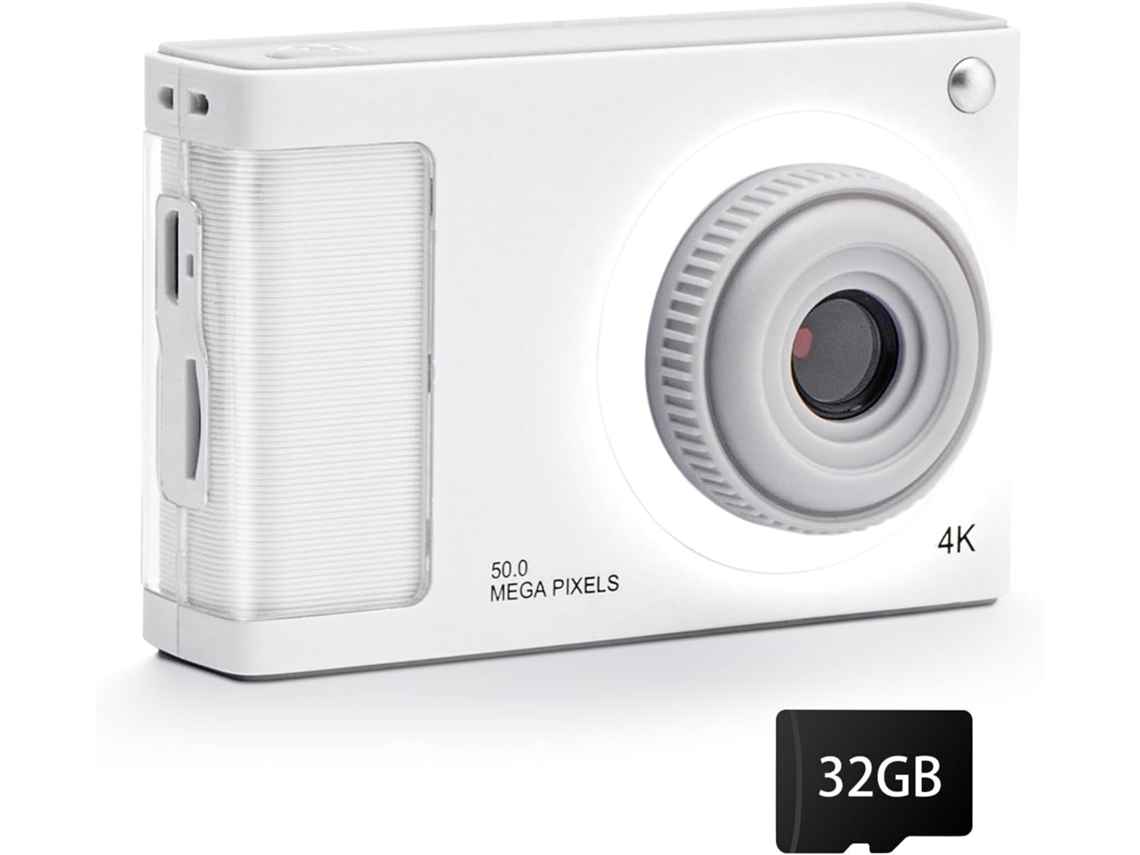 Cámara compacta Eifson FHD 1080p con tarjeta de memoria de 32 GB, cámara digital para niños de 48 MP con zoom 8x (blanca)