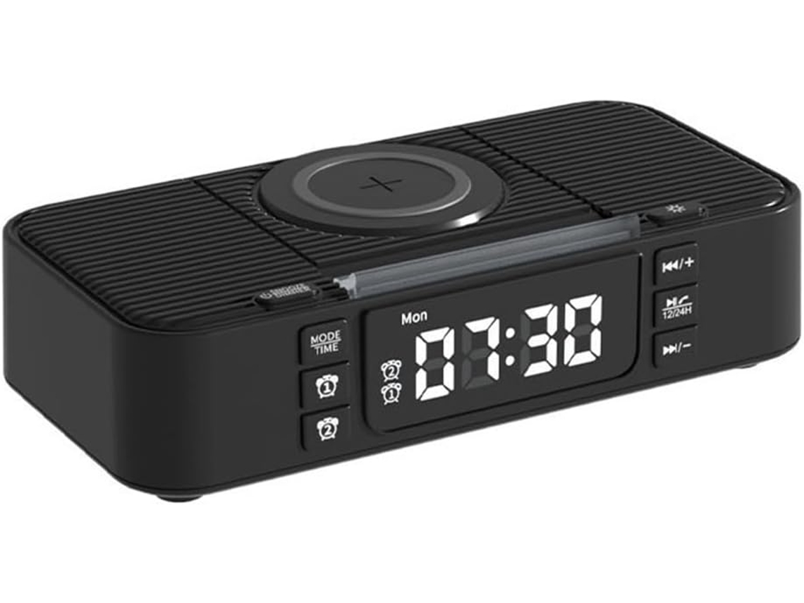 Nuevo Altavoz Bluetooth Portátil Con Carga Inalámbrica, Luz Ambiental Y Función De Despertador.