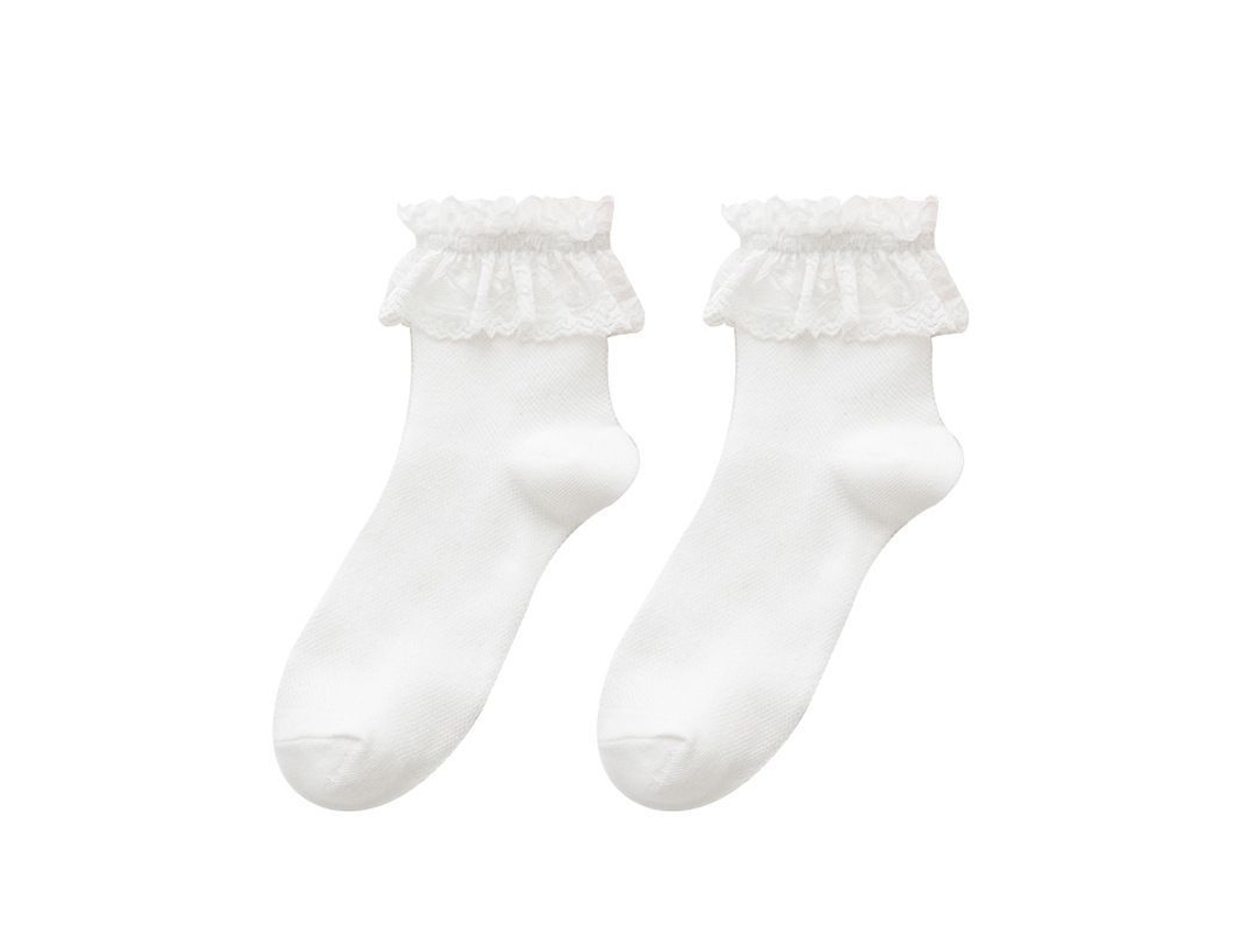 Calcetines De Tobillo Con Volantes De Encaje Opacos Para Mujer Tamaño 5-8 - Tejidos De Terciopelo Y Nylon
