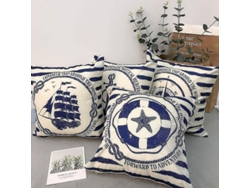 Rebe-4 Fundas De Almohada Decorativas Náuticas Brújula Lino Algodón 45x45 Cm Cremallera Invisible