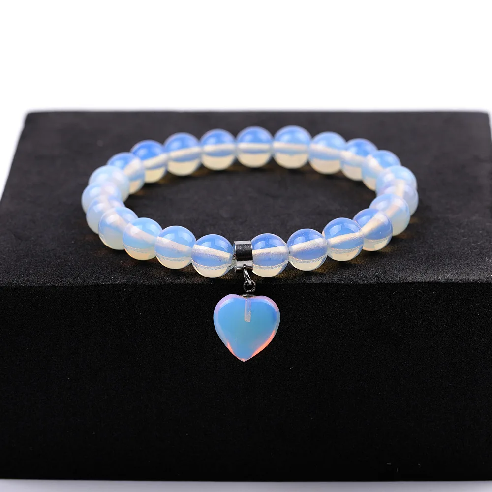 (oppa) Pulsera Con Colgante De Corazón De Cuarzo Rosa Para Mujer, Piedra Preciosa Natural