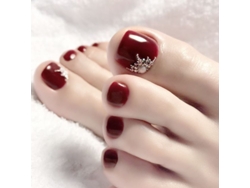 Un Juego De 24 Pegatinas Para Uñas De Los Pies - J-003 Diamante Rojo Vino
