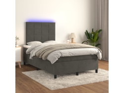 Cama Box Spring Colchón Y Led Terciopelo Gris Oscuro 120x200 Cm