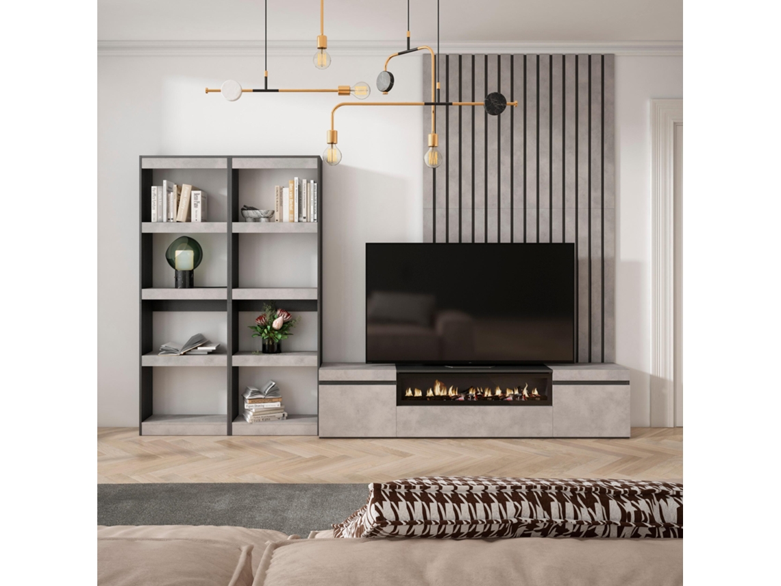 Muebles de Salón para TV 320x186x35cm Para TV hasta 80 Chimenea eléctrica Cemento