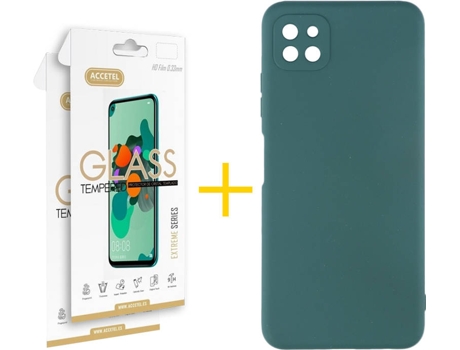 Funda y Protector de Vidrio 2 x Samsung Galaxy A22 5G ACCETEL Silicona Líquida Verde