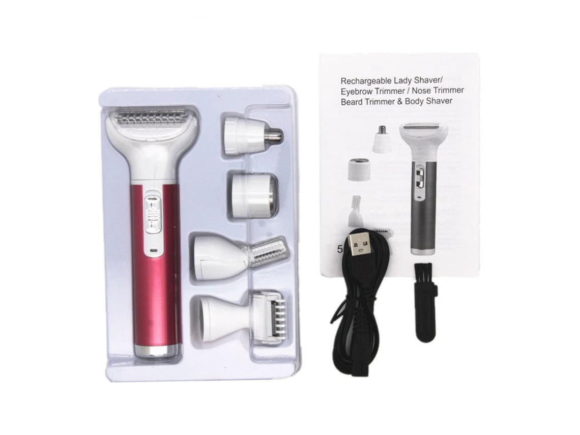 Depiladora Eléctrica Para Mujer 5 En 1 Recargable Usb Impermeable Rosa Trimmer Cortadora De Pelo Bikini