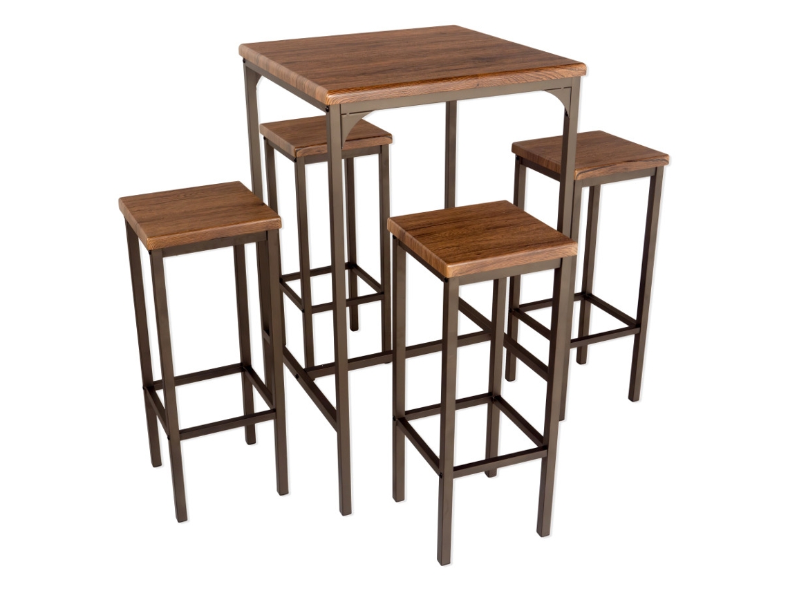 Conjunto de mesa cuadrada de 110 cm de alto y 4 bancos, color nogal, modelo Roma de Yelloo