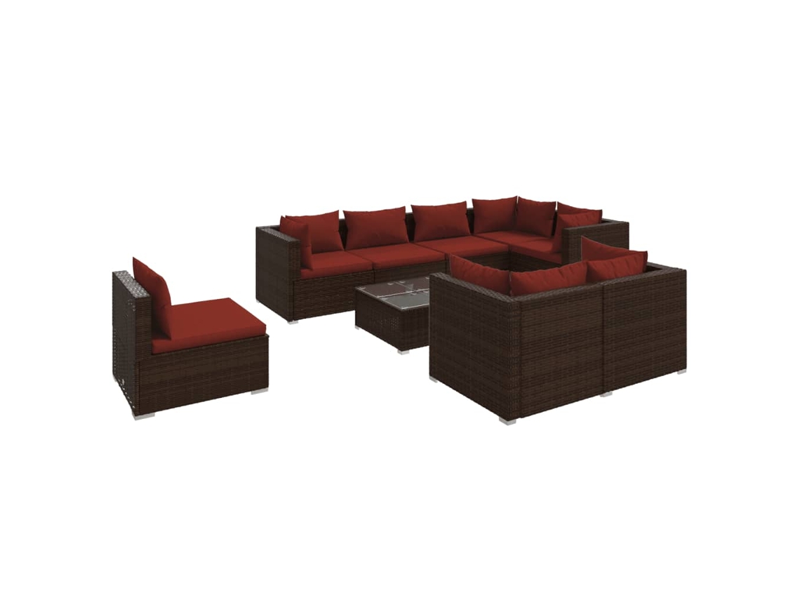 vidaXL Set muebles de jardín 9 piezas y cojines ratán sintético marrón